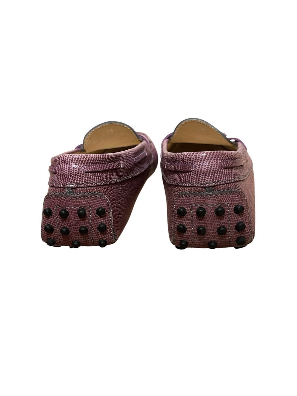 Tod's Gommino purple lizard-embossed leather tassel driving loafer moccasins 38 - Picture 11 of 16